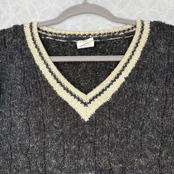 Vtg 90s Old Navy Wool Sweater Mens XL Gray Cable Knit Fisherman Chunky Grandpa - Picture 2 of 11